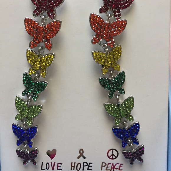 Rainbow Butterfly Earrings New by C&C California - Picture 6 of 12
